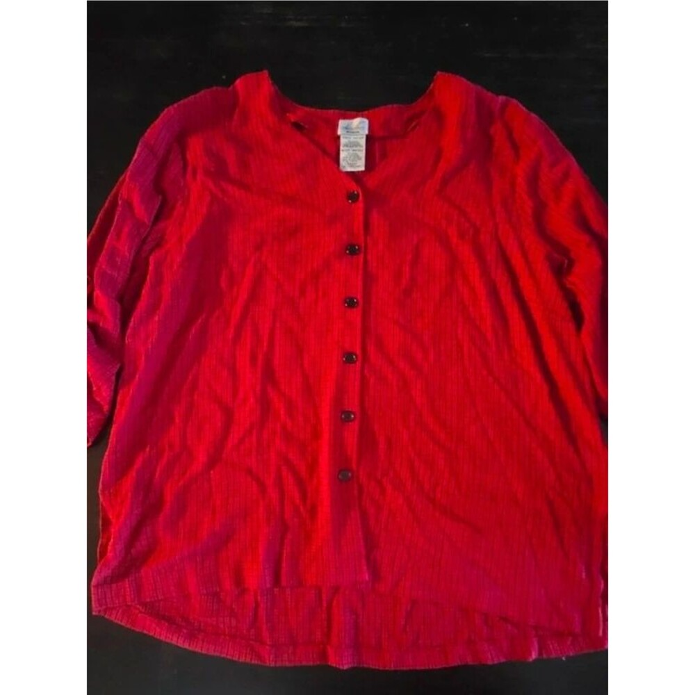 Kathy lee red and black button up shirt